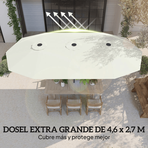 Outsunny Guarda-Sol Duplo 4,6x2,6 m, Guarda-Sol Exterior para Terraço com Manivela Manual, Proteção UV50+, Capa Protetora, Resistente à Água, Parasol para Jardim, Terraço, Pátio, Creme
