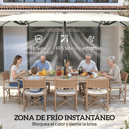 Outsunny Guarda-Sol Duplo 4,6x2,6 m, Guarda-Sol Exterior para Terraço com Manivela Manual, Proteção UV50+, Capa Protetora, Resistente à Água, Parasol para Jardim, Terraço, Pátio, Creme
