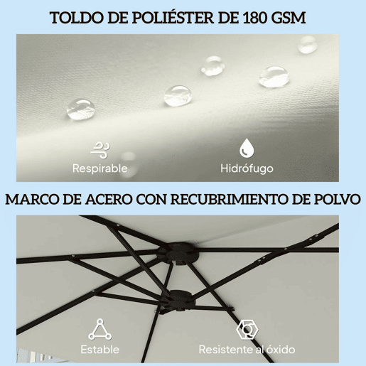 Outsunny Guarda-Sol Duplo 4,6x2,6 m, Guarda-Sol Exterior para Terraço com Manivela Manual, Proteção UV50+, Capa Protetora, Resistente à Água, Parasol para Jardim, Terraço, Pátio, Creme