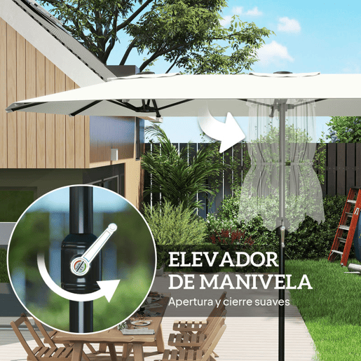 Outsunny Guarda-Sol Duplo 4,6x2,6 m, Guarda-Sol Exterior para Terraço com Manivela Manual, Proteção UV50+, Capa Protetora, Resistente à Água, Parasol para Jardim, Terraço, Pátio, Creme