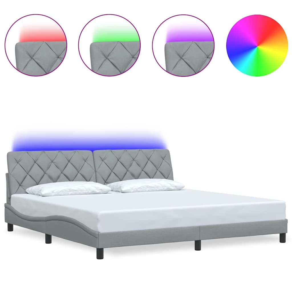 Estructura de cama doble matrimonial con led - gris claro 200x200 cm