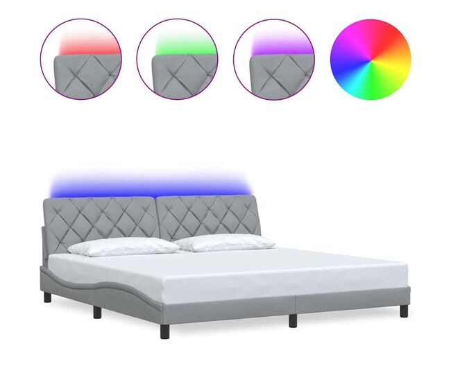 Estructura de cama doble matrimonial con led - gris claro 200x200 cm