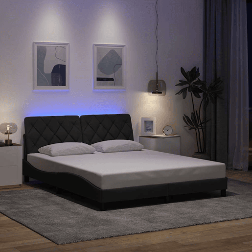 Estrutura de cama de casal simple com LED - 160x200 cm tecido