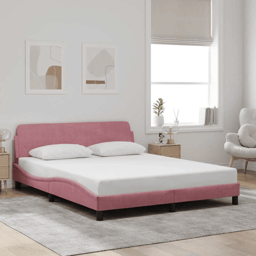 Estrutura de Cama de casal moderno com cabeceira Dover 160x200 cm veludo rosa