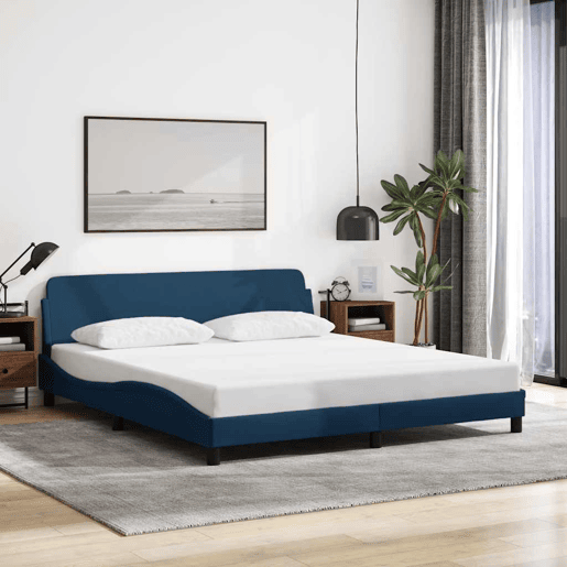 Estrutura de Cama de casal moderno com cabeceira Dover 180x200 cm tecido azul