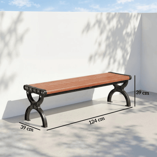 Outsunny Banco de Jardim Exterior de 2 Lugares Banco com Estrutura Metálica e Assento com Ripas para Pátio Terraço 124x39x39 cm Castanho