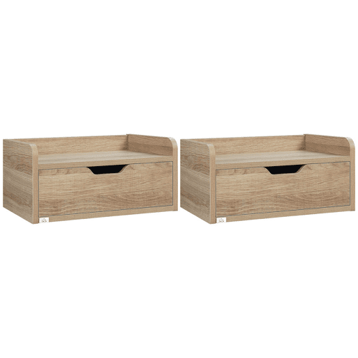 HOMCOM Conjunto de 2 Mesas de Cabeceira de Parede Mesas de Cabeceira Flutuantes com 1 Gaveta para Dormitório Desenho Elegante 40x30x19,5 cm Madeira