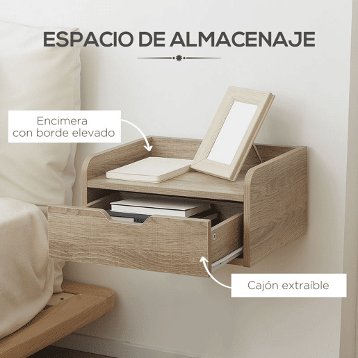 HOMCOM Conjunto de 2 Mesas de Cabeceira de Parede Mesas de Cabeceira Flutuantes com 1 Gaveta para Dormitório Desenho Elegante 40x30x19,5 cm Madeira