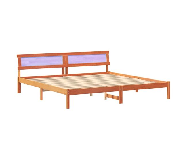 Estructura de cama matrimonial estilo con cabecera marrón cera 180 x 200 cm