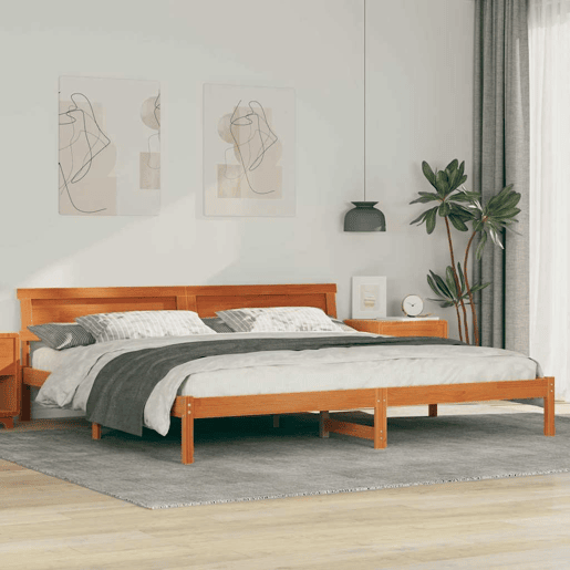 Estrutura de cama de casal simple com cabeceira - Marrom Cera 180 x 200 cm