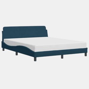 Estrutura de Cama de casal moderno com cabeceira Dover 160x200 cm veludo azul