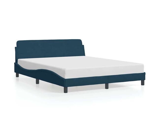 Estructura de cama matrimonial estilo con cabecero dover terciopelo azul 160x200 cm