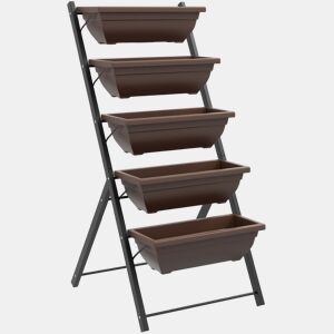 Outsunny Suporte para Plantas de 5 Níveis com 5 Vasos Estante para Plantas de Canto Orifícios de Drenagem Design em Escada Suporte para Vasos Interior e Exterior 55x63x120 cm Preto