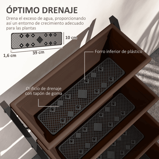 Outsunny Suporte para Plantas de 5 Níveis com 5 Vasos Estante para Plantas de Canto Orifícios de Drenagem Design em Escada Suporte para Vasos Interior e Exterior 55x63x120 cm Preto