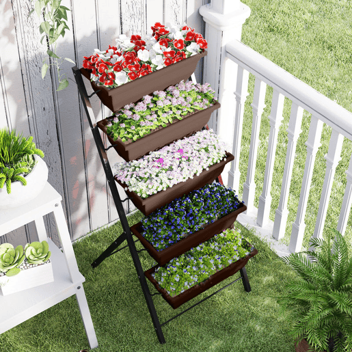 Outsunny Suporte para Plantas de 5 Níveis com 5 Vasos Estante para Plantas de Canto Orifícios de Drenagem Design em Escada Suporte para Vasos Interior e Exterior 55x63x120 cm Preto