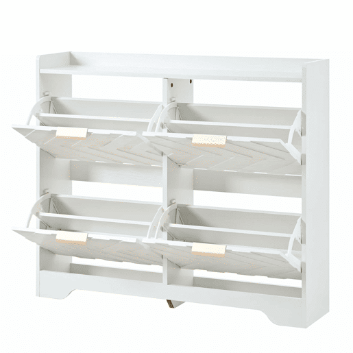 Sapateira com 4 compartimentos rebatíveis, frente com estrutura 3D, superfície de arrumação superior, sapateira espaçosa, economiza espaço, móvel para a entrada - Branco