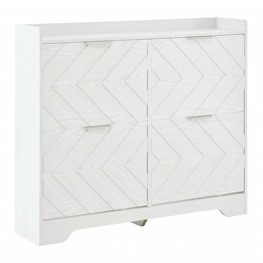 Sapateira com 4 compartimentos rebatíveis, frente com estrutura 3D, superfície de arrumação superior, sapateira espaçosa, economiza espaço, móvel para a entrada - Branco