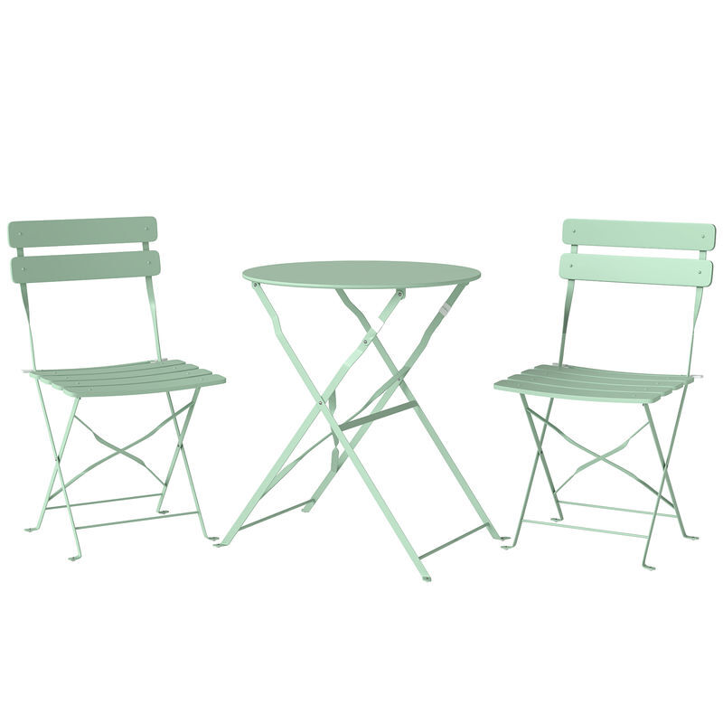 Outsunny conjunto de mesa y sillas de terraza exterior plegable 3 piezas, muebles de jardín exterior con 2 sillas plegables, mesa redonda, estructura metálica electrofórica para patio, balcón, verde