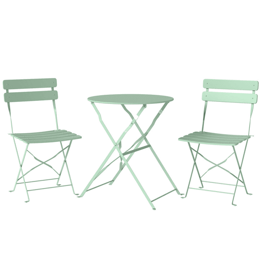 Outsunny Conjunto de Mesa e Cadeiras de Terraço Exterior Dobrável 3 Peças, Móveis de Jardim Exterior com 2 Cadeiras Dobráveis, Mesa Redonda, Estrutura Metálica Eletroforética para Pátio e Varanda, Verde