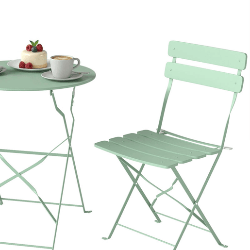 Outsunny Conjunto de Mesa e Cadeiras de Terraço Exterior Dobrável 3 Peças, Móveis de Jardim Exterior com 2 Cadeiras Dobráveis, Mesa Redonda, Estrutura Metálica Eletroforética para Pátio e Varanda, Verde