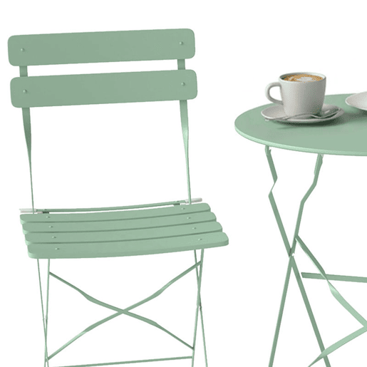 Outsunny Conjunto de Mesa e Cadeiras de Terraço Exterior Dobrável 3 Peças, Móveis de Jardim Exterior com 2 Cadeiras Dobráveis, Mesa Redonda, Estrutura Metálica Eletroforética para Pátio e Varanda, Verde