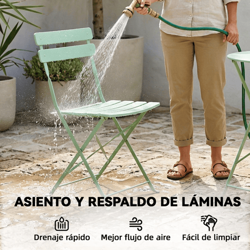 Outsunny Conjunto de Mesa e Cadeiras de Terraço Exterior Dobrável 3 Peças, Móveis de Jardim Exterior com 2 Cadeiras Dobráveis, Mesa Redonda, Estrutura Metálica Eletroforética para Pátio e Varanda, Verde