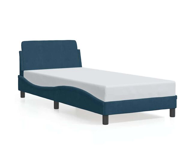 Estructura de cama individual para adultos con cabecero dover terciopelo azul 90x190 cm