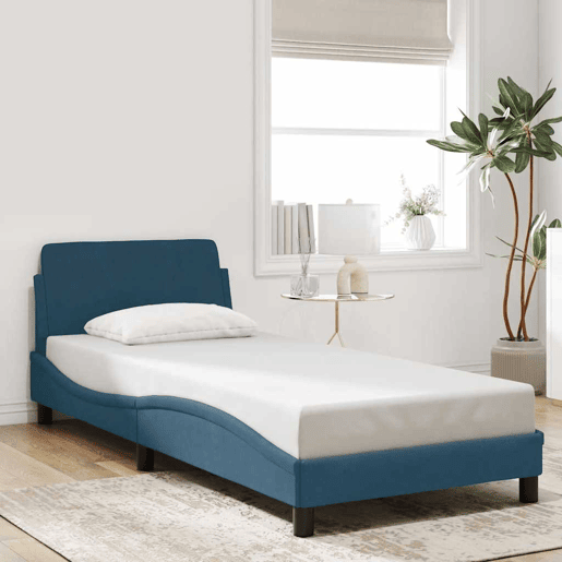 Estrutura de cama de solteiro para adultos com cabeceira Dover 90x190 cm veludo azul