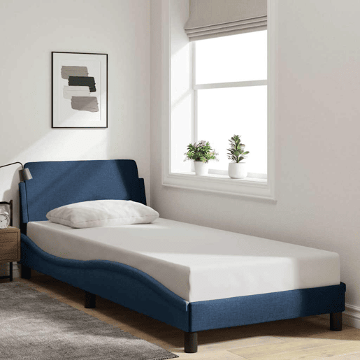 Estrutura de cama de solteiro para adultos com cabeceira Dover tecido 90x190 cm azul