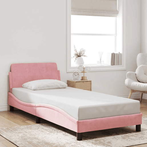 Estrutura de cama de solteiro para adultos com cabeceira Dover 90x190 cm veludo rosa
