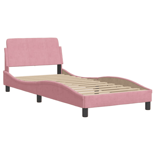 Estrutura de cama de solteiro para adultos com cabeceira Dover 90x190 cm veludo rosa