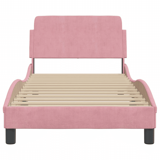 Estrutura de cama de solteiro para adultos com cabeceira Dover 90x190 cm veludo rosa
