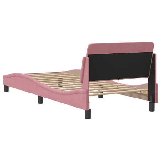 Estrutura de cama de solteiro para adultos com cabeceira Dover 90x190 cm veludo rosa