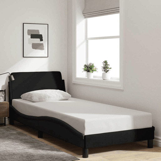 Estrutura de cama de solteiro para adultos com cabeceira Dover tecido 90x190 cm preto