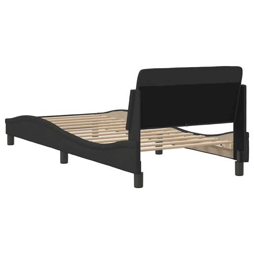 Estrutura de cama de solteiro para adultos com cabeceira Dover tecido 90x190 cm preto