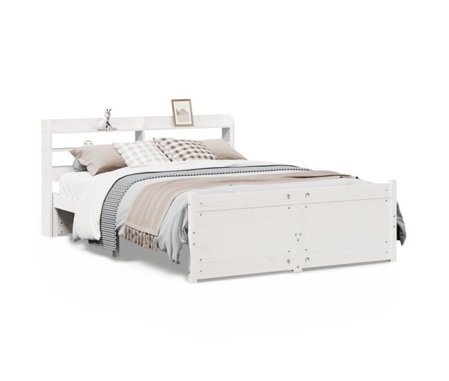 Estructura de cama matrimonial estilo con cabecero madera de pino blanco 150x200cm
