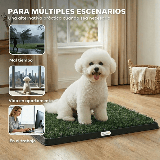 PawHut Sanita para Cães com Relva Artificial, 63x50,5 cm Tabuleiro Sanitário para Cães para Treino com Grelha de Drenagem Design de 3 Camadas e Fácil de Limpar Interior e Exterior Verde
