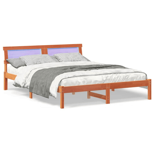 Estrutura de cama de casal simple com cabeceira - Marrom Cera 150 x 200 cm