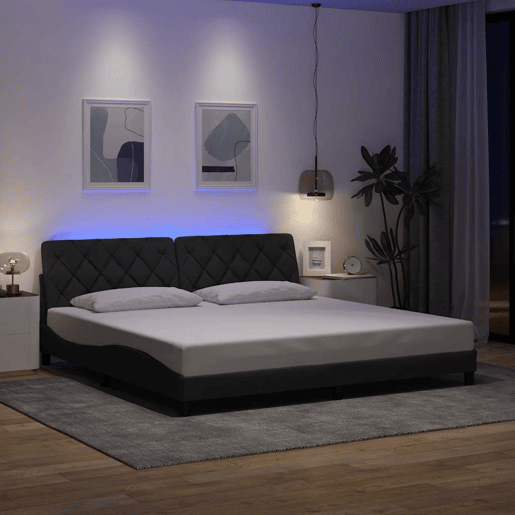Estrutura de cama de casal simple com LED - 200x200 cm tecido Estrutura de cama de casal simple com LED - 200x200 cm tecido