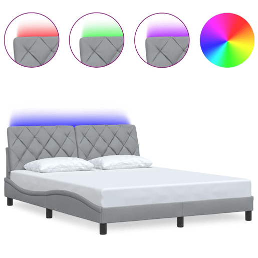 Estrutura de cama de casal simple com LED - 160x200 cm tecido