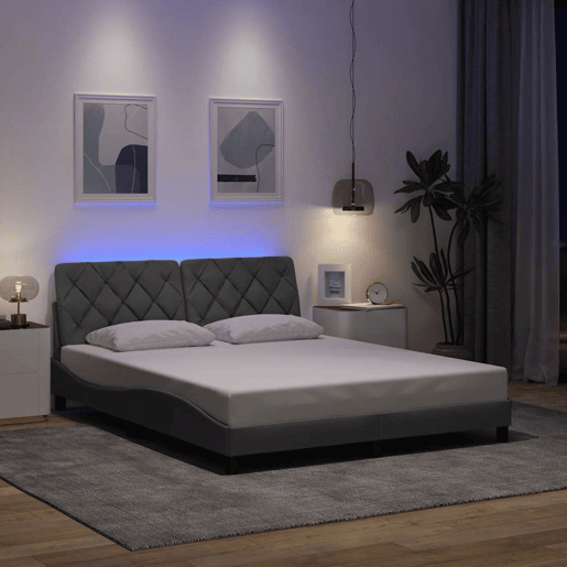 Estrutura de cama de casal simple com LED - 160x200 cm tecido