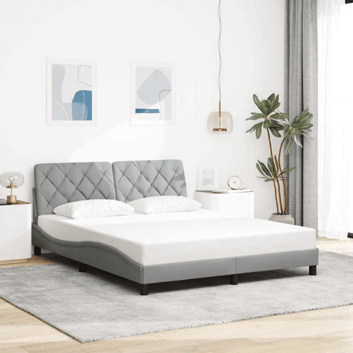 Estrutura de cama de casal simple com LED - 160x200 cm tecido
