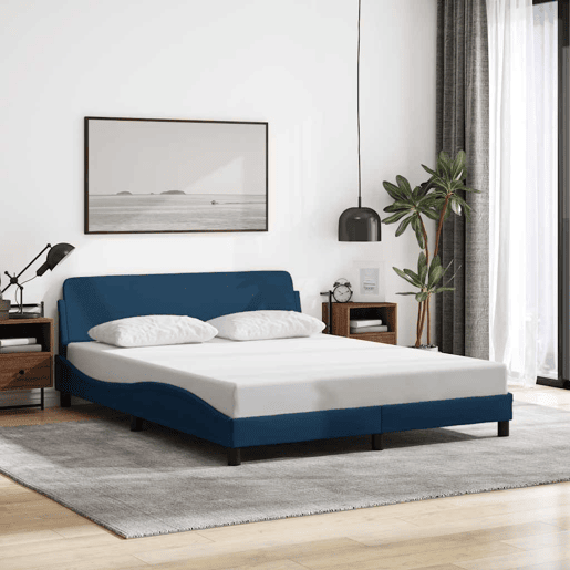 Estrutura de Cama de casal moderno com cabeceira Dover 160x200 cm tecido azul