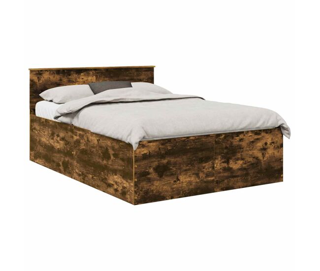 Estructura de cama matrimonial estilo con cabecera roble ahumado 150 x 200 cm