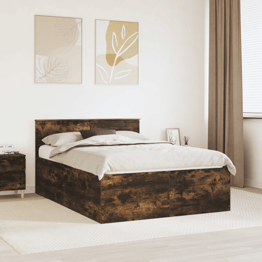 Estrutura de cama de casal com cabeceira - Carvalho Defumado 150 x 200 cm