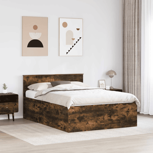 Estrutura de cama de casal com cabeceira - Carvalho Defumado 150 x 200 cm