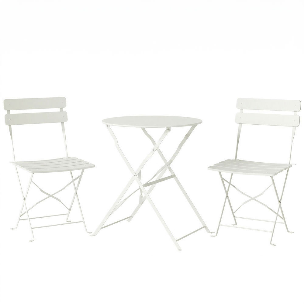 Outsunny conjunto de mesa y sillas de terraza exterior plegable 3 piezas, muebles de jardín exterior con 2 sillas plegables, mesa redonda, estructura metálica electrofórica para patio, balcón, crema