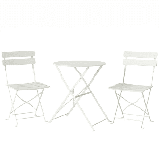Outsunny Conjunto de Mesa e Cadeiras de Terraço Exterior Dobráveis 3 Peças, Móveis de Jardim Exterior com 2 Cadeiras Dobráveis, Mesa Redonda, Estrutura Metálica Eletroforética para Pátio, Varanda, Creme