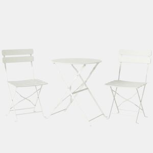 Outsunny Conjunto de Mesa e Cadeiras de Terraço Exterior Dobráveis 3 Peças, Móveis de Jardim Exterior com 2 Cadeiras Dobráveis, Mesa Redonda, Estrutura Metálica Eletroforética para Pátio, Varanda, Creme