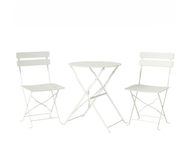 Outsunny conjunto de mesa y sillas de terraza exterior plegable 3 piezas, muebles de jardín exterior con 2 sillas plegables, mesa redonda, estructura metálica electrofórica para patio, balcón, crema